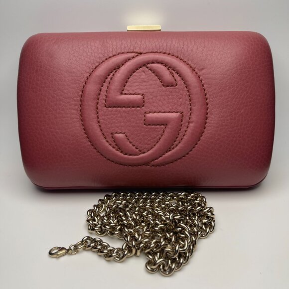 Gucci Calfskin Leather Soho Hard Case Clutch Shoulder Bag -Mauve/Pink - Preowned - Picture 11 of 12